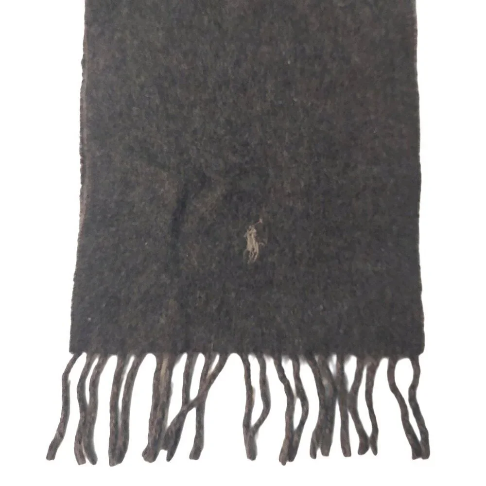 POLO Ralph Lauren 80s Vintage Brown Gray Reversible Scarf Embroidered Polo Logo